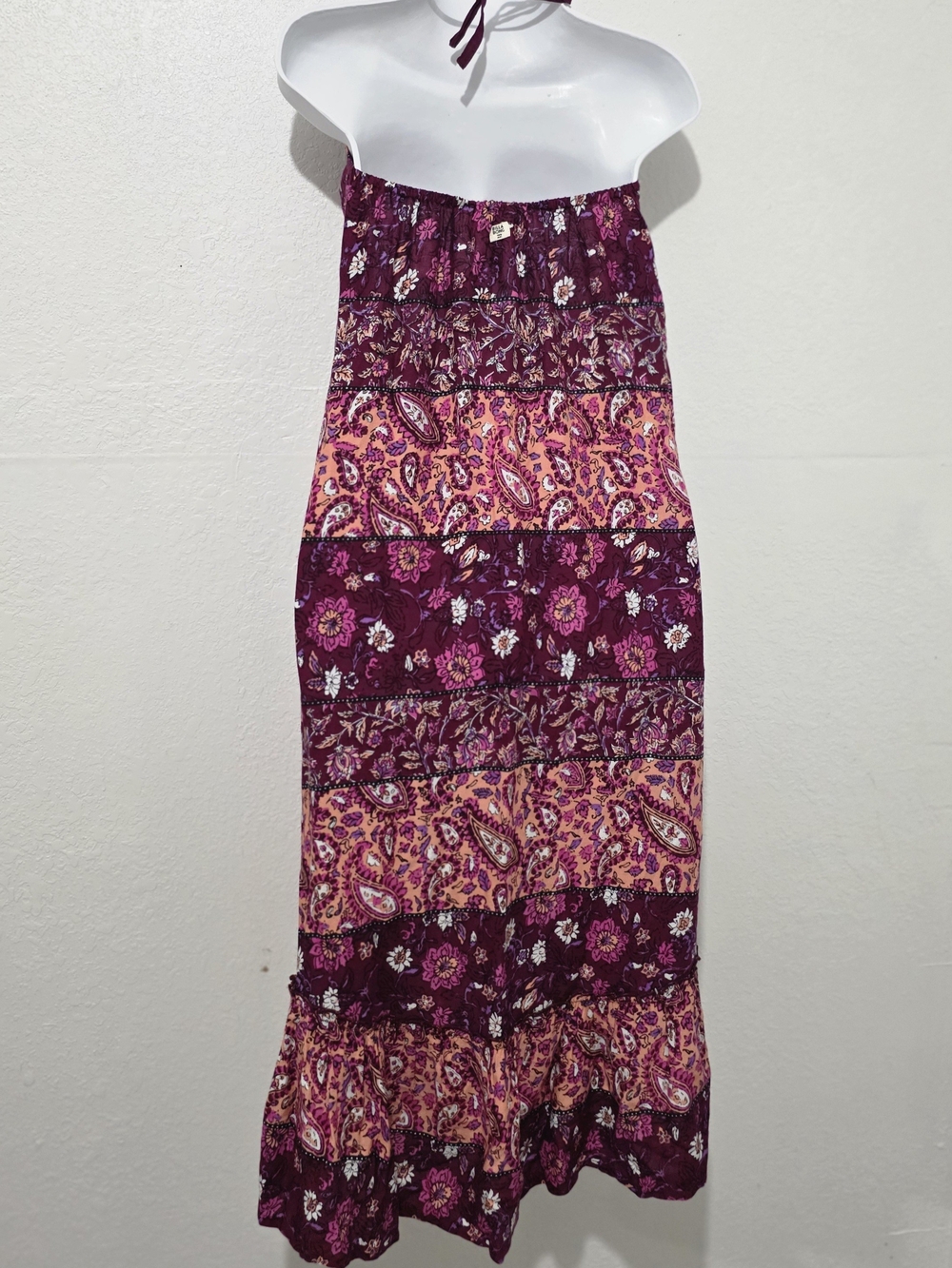 Billabong Boho Crochet Halter Tiered Dress - Size Large - Picture 2 of 5
